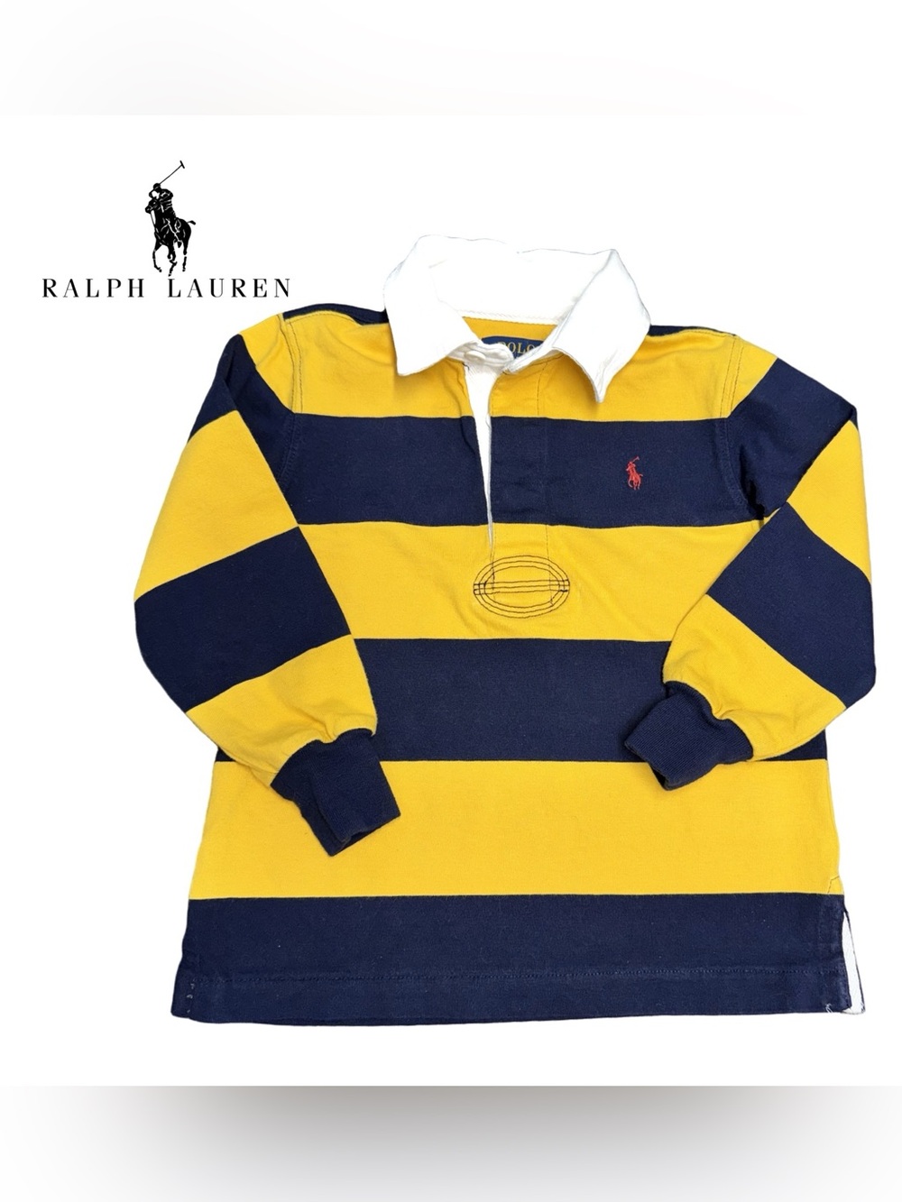 Boys Polo by Ralph Lauren Yellow & Navy Striped Rugby Polo